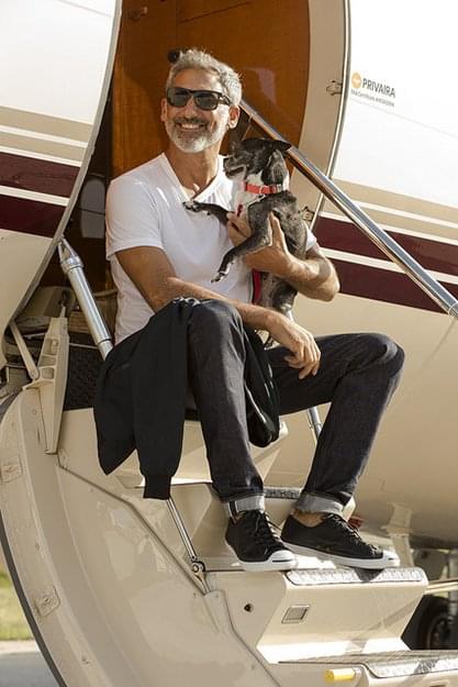 Pets on jets: man on jet stairs